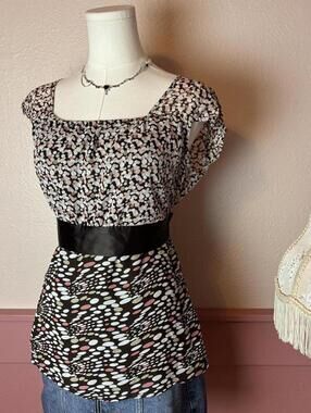 babydoll polka dot tie back top  apt 9 brown pink sz medium coquette dollette